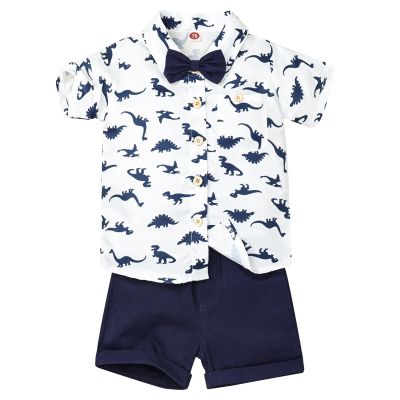 18 Months Baby Boy Clothes Toddler Summer Outfits for Boys Short Sleeve Dinosaur Shirt Pocket Pant Set Summer Outfits Boy Clothes Set Blue 18-24 Months