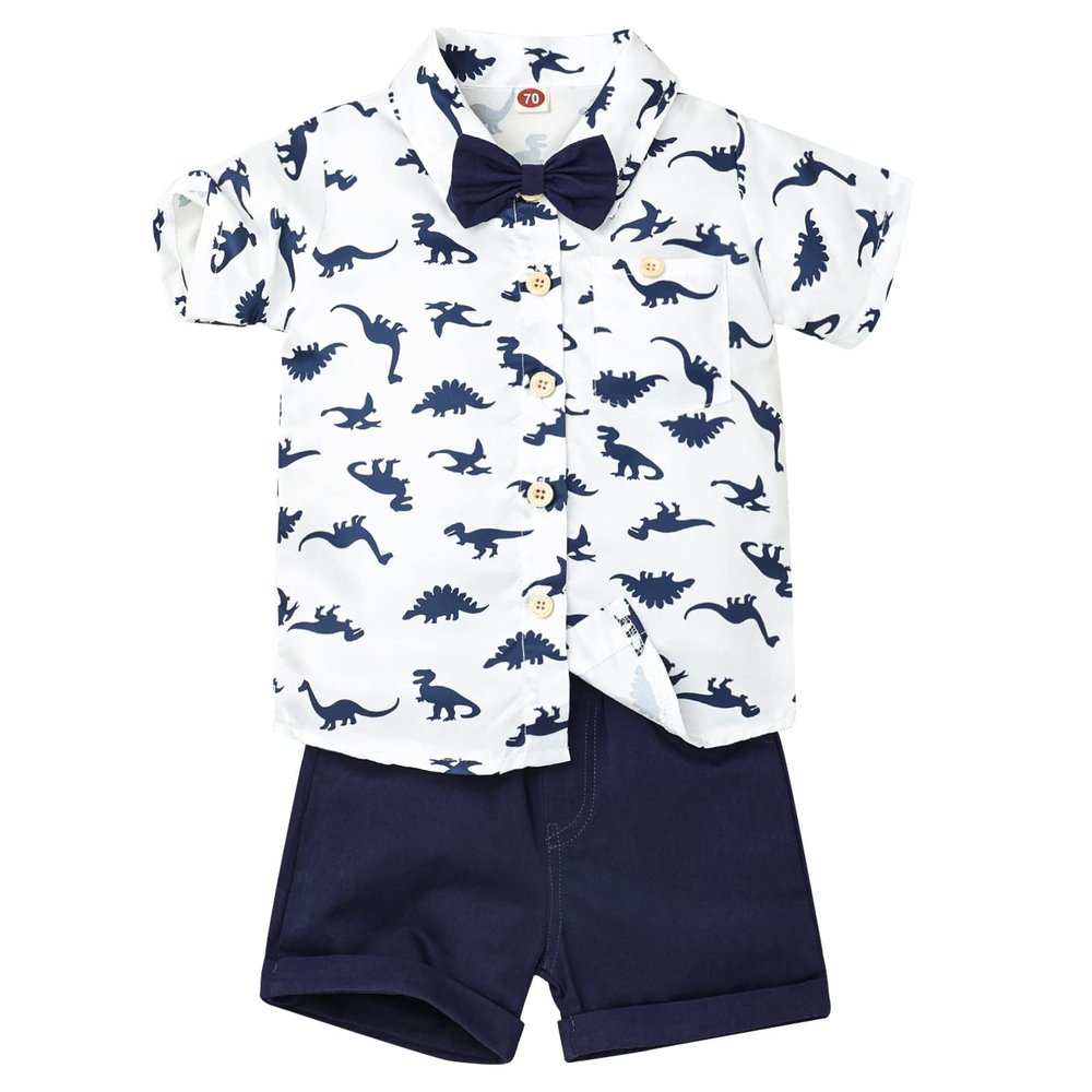 18 Months Baby Boy Clothes Toddler Summer Outfits for Boys Short Sleeve Dinosaur Shirt Pocket Pant Set Summer Outfits Boy Clothes Set Blue 18-24 Months
