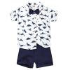 18 Months Baby Boy Clothes Toddler Summer Outfits for Boys Short Sleeve Dinosaur Shirt Pocket Pant Set Summer Outfits Boy Clothes Set Blue 18-24 Months view 1