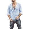 JEsilunmaMY Mens Lace Up Hippie Tee Shirts Short Sleeve V-Neck Drawstring Beach Shirt Casual Loose Cotton Linen T-Shirts (US Size M Asia L,Blue) view 1
