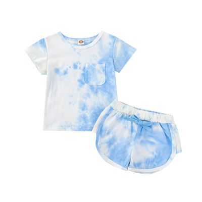 Aruzig Toddler Baby Girl Summer Outfits Tie dye Short Sleeve T-Shirt and Shorts 2Pcs Clothes Set for Girls (White Blue, 5-6 Years)