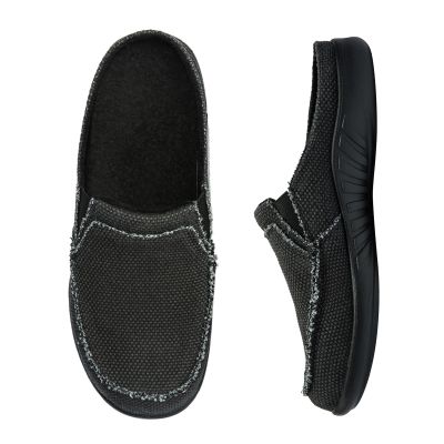 ADAX Plantar Fasciitis Slippers for Women with Arch Support,Wide Canvas Orthotic Slipper for Women with Fuzzy Wool Insole,Slip on Clog House Slipper with Indoor Outdoor Anti-Skid Rubber Sole Black 7
