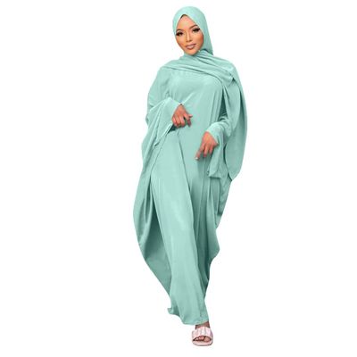 Abayas for Women Muslim: Modest Eid Abaya Dress with Hijab Middle East Arabian Robe Conservative Maxi Kaftan Dubai Islamic Dresses Prayer Clothes Ramadan Outfit Formal Wedding Sage Green One Size