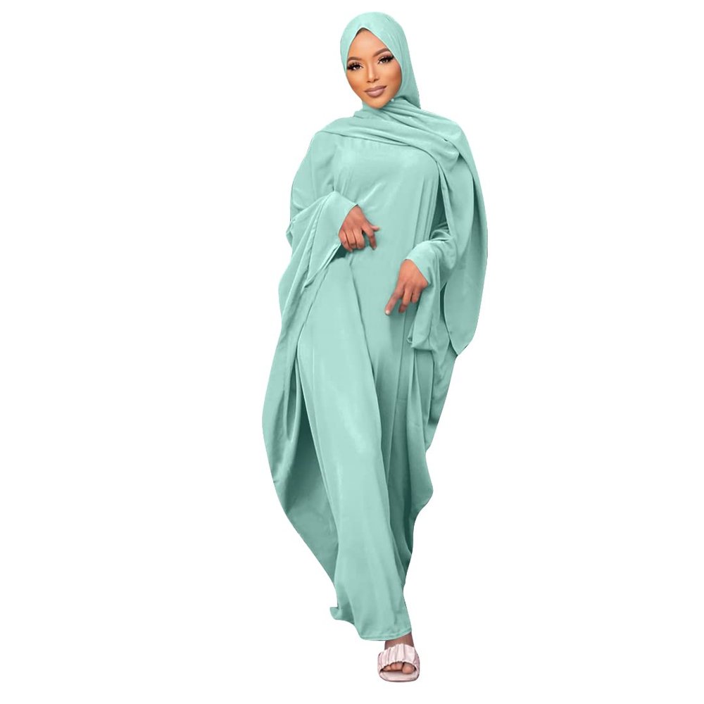 Abayas for Women Muslim: Modest Eid Abaya Dress with Hijab Middle East Arabian Robe Conservative Maxi Kaftan Dubai Islamic Dresses Prayer Clothes Ramadan Outfit Formal Wedding Sage Green One Size