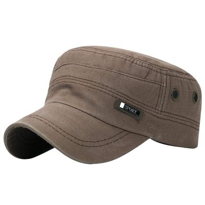 Washed Distressed Flat Top Caps for Mens Breathable Sunscreen Baseball Caps Trucker Hat Outdoor Sports (Brown, One Size)