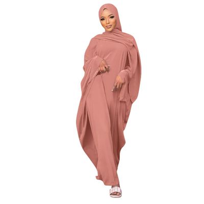 Abayas for Women Muslim: Modest Eid Abaya Dress with Hijab Middle East Arabian Robe Conservative Maxi Kaftan Dubai Islamic Dresses Prayer Clothes Ramadan Outfit Formal Wedding Pink One Size