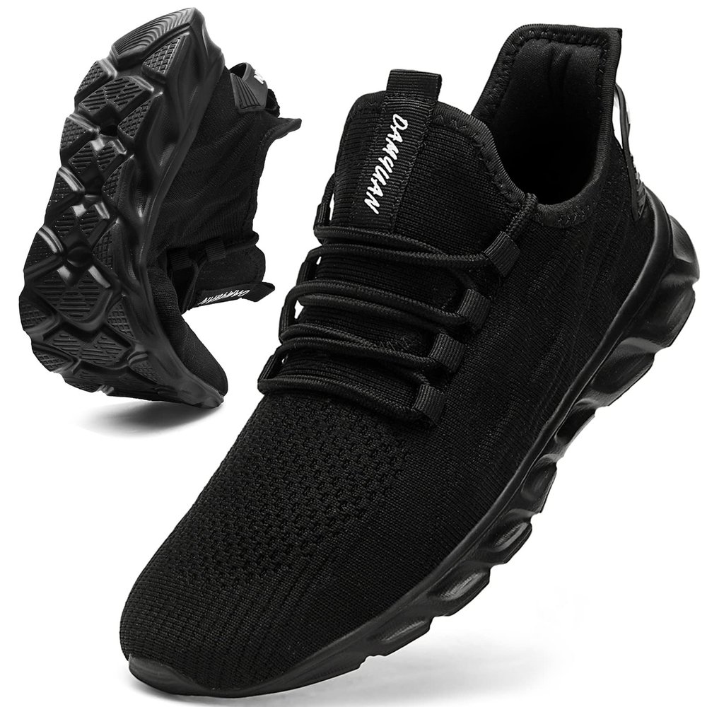 QIJGS Running Shoes for Men Gym Tennis Athletic Mesh Sneakers Lightweight Sports Fashion Workout Casual Shoes-Black-Size 10