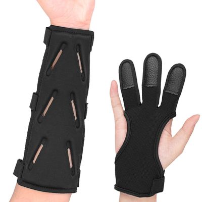 KRATARC Archery Lightweight Finger Tab Gloves & Arm Guard Adjustable Arm Protector for Hunting Target Shooting Accessory Recurve Bow Compound Bow (L)