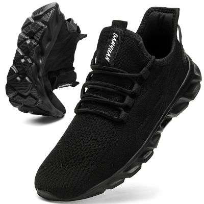 QIJGS Running Shoes for Men Gym Tennis Athletic Mesh Sneakers Lightweight Sports Fashion Workout Casual Shoes-Black-Size 12