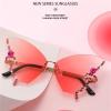 willochra 3pcs Diamond Butterfly Sunglasses Women Rimless Oversized Rhinestone bling Sun Glasses Ladies Y2K Eyewear (3pcs-blue&pink&purple) view 2