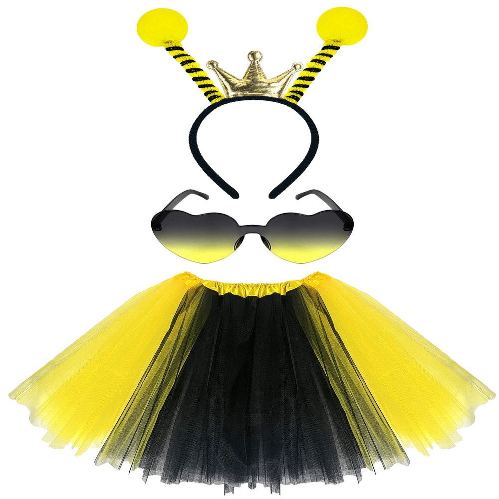 Dolkoic Bee Tutu Costume Sets Bee Bopper Antenna Headband and Sunglasses for Halloween Birthday Themed Party Costume Accessory Cosplay Party Favors
