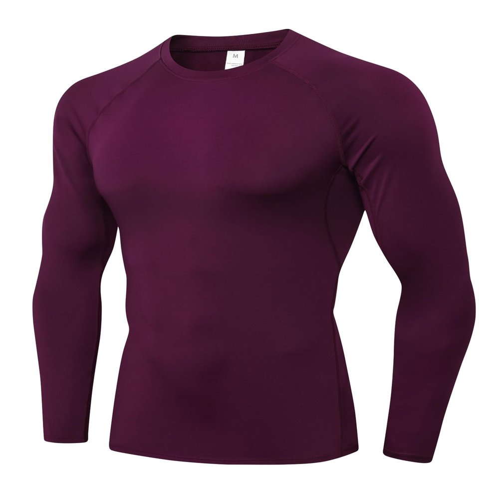 WRAGCFM Mens Long Sleeve Compression T-Shirt, Cool Dry Athletic Workout Shirt for Men, Undershirt Baselayer Tops (Wine, M)