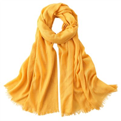 Lifup Women Summer Travel Scarf Cotton Linen Pashmina Long Head Scarf Beach Shawl Wrap Yellow 1 76 x 39 Inches