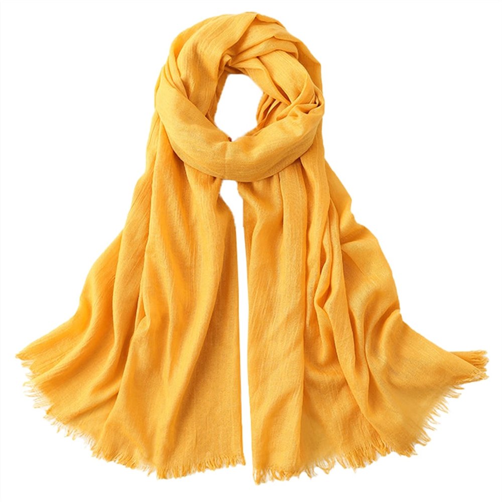 Lifup Women Summer Travel Scarf Cotton Linen Pashmina Long Head Scarf Beach Shawl Wrap Yellow 1 76 x 39 Inches