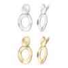 BriLove Matte Gold Silver 2 Pairs Clip-on Earrings Set Fashion Geometric Oval-Shape Statement Retro Drop Clip for Women Mom Gift view 1