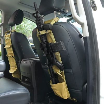 DEYACE 2PCS Automotive Gun Racks, Truck Front Seat Gun Organizer for Hunting Accessories, Gun Holder for Truck with Storage Pockets Tan