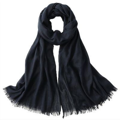 Lifup Women Summer Travel Scarf Cotton Linen Pashmina Long Head Scarf Beach Shawl Wrap Navy Blue 76 x 39 Inches