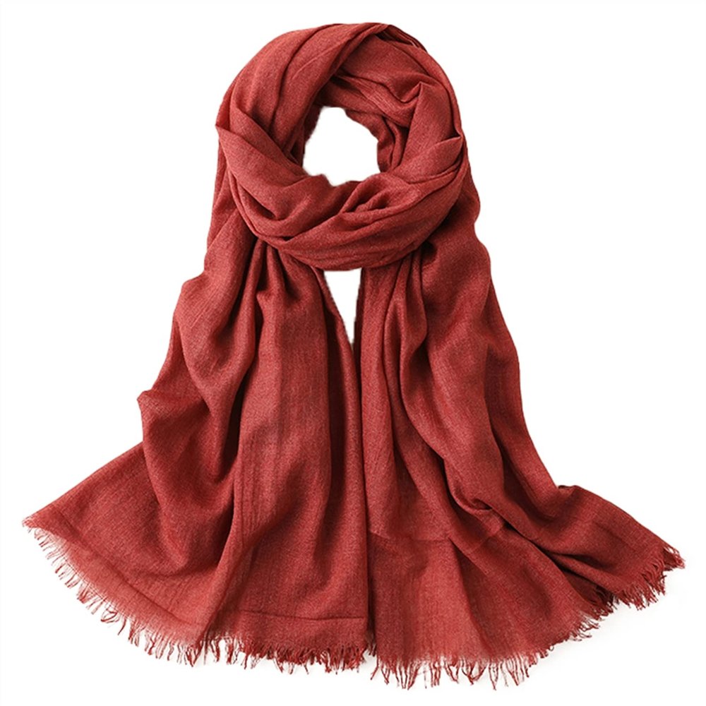 Lifup Women Summer Travel Scarf Cotton Linen Pashmina Long Head Scarf Beach Shawl Wrap Red 4 76 x 39 Inches