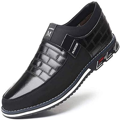 Asifn Men Casual Shoes Leather Slip On Moccasins Hiking Dress Sneakers Casuales Penny Loafers Comfort Driving Fashion 14.5 Black