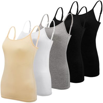 BQTQ 5 Pcs Women's Camisole Tank Tops Spaghetti Undershirt, M(Beige,White)