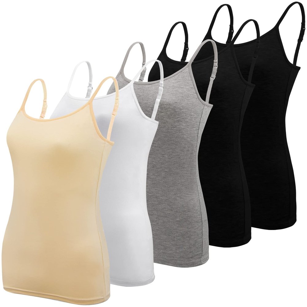 BQTQ 5 Pcs Women's Camisole Tank Tops Spaghetti Undershirt, M(Beige,White)
