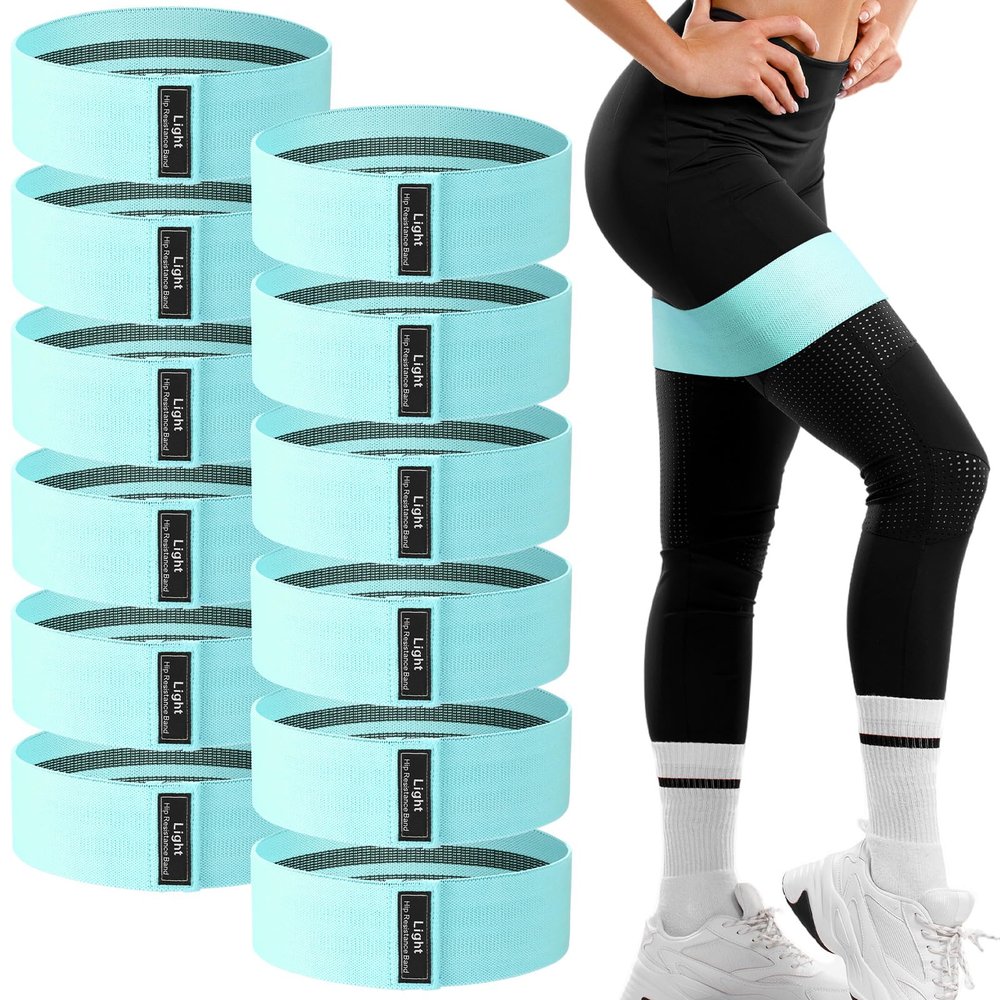 12 Pcs Fabric Resistance Bands for Working Out Booty Workout Stretch Exercise Bands Non Slip for Legs Squat Resistance Loop for Women Men Starter Butt Hip Thigh Fitness (Green,Light Resistance)
