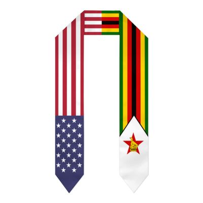 DABOYOZHZH Zimbabwe & USA United States Flag Graduation Shawl Sash Stole Wraps Scraf For International Study