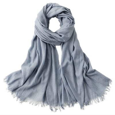 Lifup Women Summer Travel Scarf Cotton Linen Pashmina Long Head Scarf Beach Shawl Wrap Blue 3 76 x 39 Inches