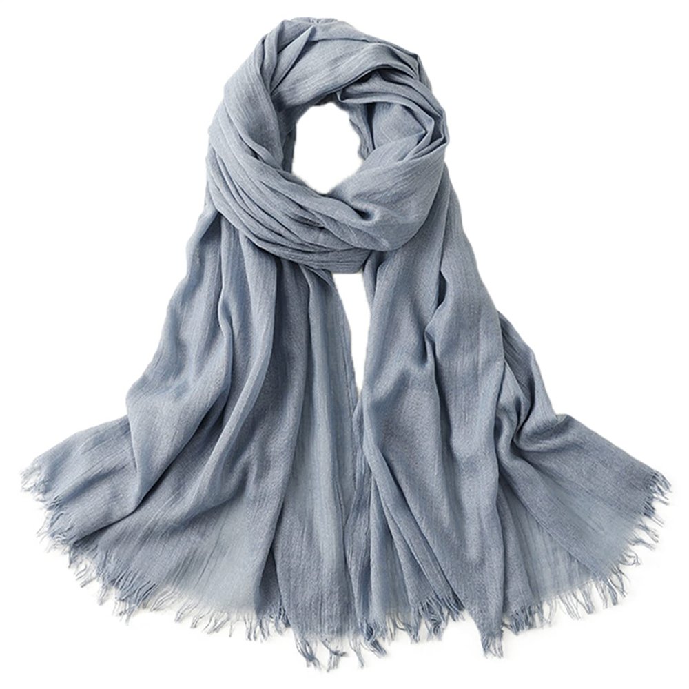 Lifup Women Summer Travel Scarf Cotton Linen Pashmina Long Head Scarf Beach Shawl Wrap Blue 3 76 x 39 Inches