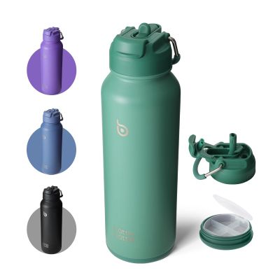 BOTTLE BOTTLE 40 oz sports water bottle stainless steel insulated water bottle with straw and pills holder (green)