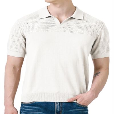 H2H Knit Polo Sweater for Men Solid Mesh Regular Fit Summer Shirt White US M/Asia L (CMOSWS005)