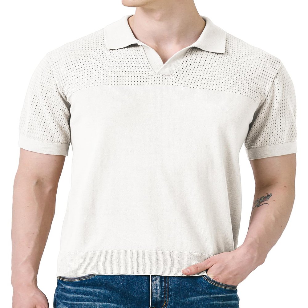 H2H Knit Polo Sweater for Men Solid Mesh Regular Fit Summer Shirt White US M/Asia L (CMOSWS005)