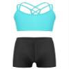 Nikiikoo Kids Girls 2Pcs Activewear Set Gymnastics Dance Sports Bra Crop Tops and Booty Shorts Tankini Swimsuit Cyan 6 Years view 1