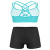 Nikiikoo Kids Girls 2Pcs Activewear Set Gymnastics Dance Sports Bra Crop Tops and Booty Shorts Tankini Swimsuit Cyan 6 Years view 2