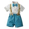 AWIBMK Baby Boys Plaid Stripe Gentleman Suits Bowtie Overalls Suspenders Shorts Pants Wedding Bearer Tuxedo Dress Baptism Outfits Cake Smash Formal Easter Christening Clothes Lake Blue 4-5Years view 1