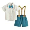 AWIBMK Baby Boys Plaid Stripe Gentleman Suits Bowtie Overalls Suspenders Shorts Pants Wedding Bearer Tuxedo Dress Baptism Outfits Cake Smash Formal Easter Christening Clothes Lake Blue 4-5Years view 2