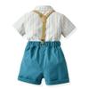 AWIBMK Baby Boys Plaid Stripe Gentleman Suits Bowtie Overalls Suspenders Shorts Pants Wedding Bearer Tuxedo Dress Baptism Outfits Cake Smash Formal Easter Christening Clothes Lake Blue 4-5Years view 3