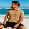 H2H Solid Mesh Summer Polo Sweater for Men Vintage Knit Golf Shirt Beige US M/Asia L (CMOSWS005) view 3