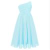 YONGHS Girls Chiffon One Shoulder Dresses Kids Ruched Pleated Wedding Bridesmaid Formal Flower Dress Light Blue 12 Years view 1