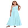 YONGHS Girls Chiffon One Shoulder Dresses Kids Ruched Pleated Wedding Bridesmaid Formal Flower Dress Light Blue 12 Years view 3