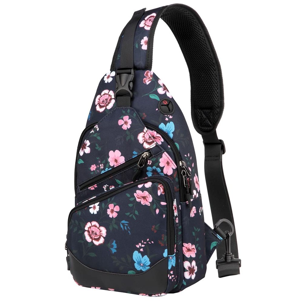 VASCHY Sling Bag for Women, One Strap Over the Shoulder Crossbody Backpack Chest Bag for Hiking/Travel/Outdoor Floral