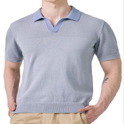 H2H Vintage Classic Golf Polo Sweater for Men Short Sleeve Contrasting Color Mesh Shirt FADEDBLUE US XL/Asia 2XL (CMOSWS005)