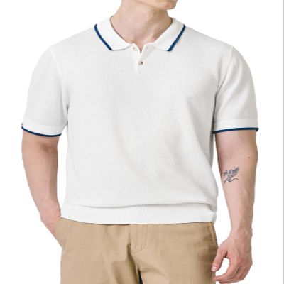 H2H Vintage Classic Golf Polo Sweater for Men Regular Fit Contrasting Color Knit Shirt White US L/Asia XL (CMOSWS004)