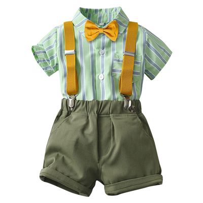 AWIBMK Baby Boys Plaid Stripe Gentleman Suits Bowtie Overalls Suspenders Shorts Pants Wedding Bearer Tuxedo Dress Baptism Outfits Cake Smash Formal Easter Christening Clothes Mint Green 12-18 Months