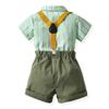AWIBMK Baby Boys Plaid Stripe Gentleman Suits Bowtie Overalls Suspenders Shorts Pants Wedding Bearer Tuxedo Dress Baptism Outfits Cake Smash Formal Easter Christening Clothes Mint Green 12-18 Months view 2