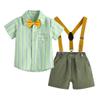 AWIBMK Baby Boys Plaid Stripe Gentleman Suits Bowtie Overalls Suspenders Shorts Pants Wedding Bearer Tuxedo Dress Baptism Outfits Cake Smash Formal Easter Christening Clothes Mint Green 12-18 Months view 3