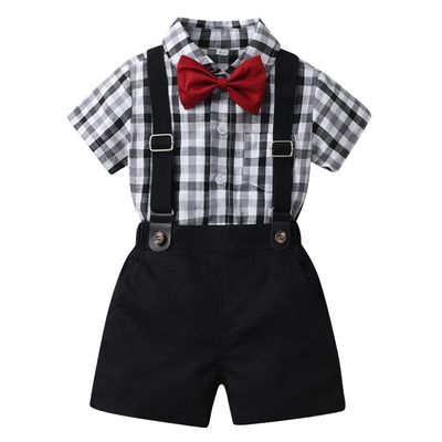 AWIBMK Baby Boys Plaid Stripe Gentleman Suits Bowtie Overalls Suspenders Shorts Pants Wedding Bearer Tuxedo Dress Baptism Outfits Cake Smash Formal Easter Christening Clothes Black Plaid 6-12 Months