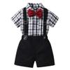 AWIBMK Baby Boys Plaid Stripe Gentleman Suits Bowtie Overalls Suspenders Shorts Pants Wedding Bearer Tuxedo Dress Baptism Outfits Cake Smash Formal Easter Christening Clothes Black Plaid 6-12 Months view 1