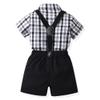 AWIBMK Baby Boys Plaid Stripe Gentleman Suits Bowtie Overalls Suspenders Shorts Pants Wedding Bearer Tuxedo Dress Baptism Outfits Cake Smash Formal Easter Christening Clothes Black Plaid 6-12 Months view 2