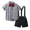 AWIBMK Baby Boys Plaid Stripe Gentleman Suits Bowtie Overalls Suspenders Shorts Pants Wedding Bearer Tuxedo Dress Baptism Outfits Cake Smash Formal Easter Christening Clothes Black Plaid 6-12 Months view 3